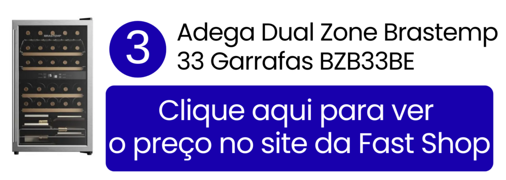 Adega Brastemp 33 garrafas inox com controle independente na Fast Shop.