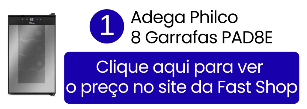 Adega Philco PAD8E para 8 garrafas com display digital bivolt na Fast Shop.