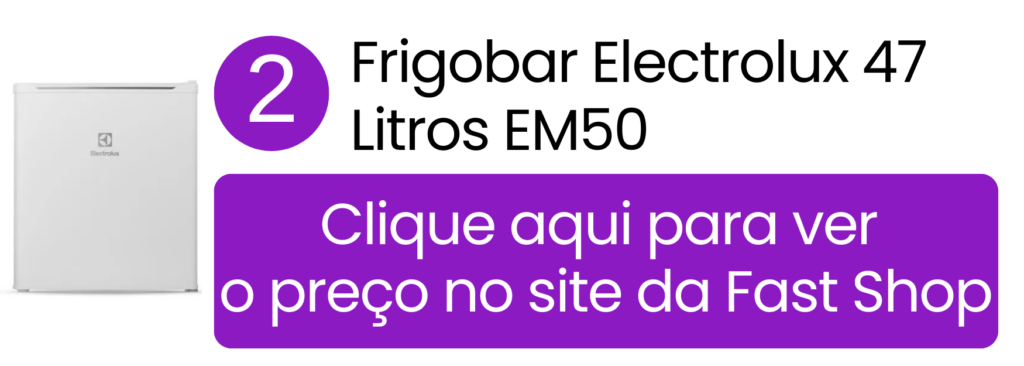 Frigobar Electrolux 47 litros Efficient branco modelo EM50 na Fast Shop.