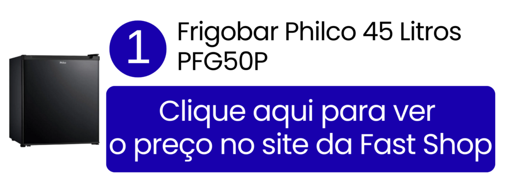 Frigobar Philco 45 litros preto modelo PFG50P com 6 níveis de temperatura na Fast Shop.
