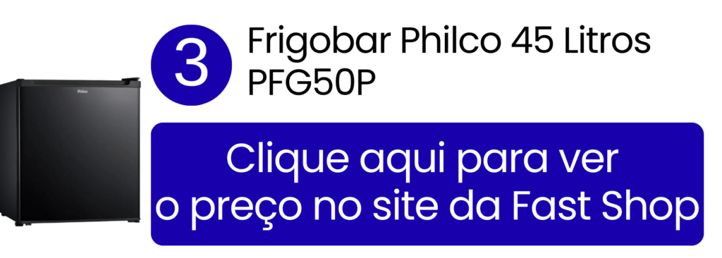 Frigobar Philco 45 litros preto com 6 níveis de ajuste de temperatura na Fast Shop.