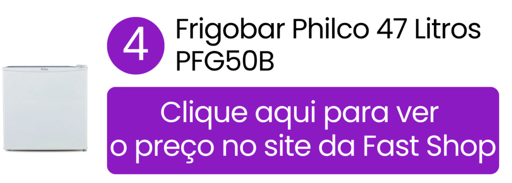 Frigobar Philco 47 litros branco modelo PFG50B compacto para área gourmet na Fast Shop.