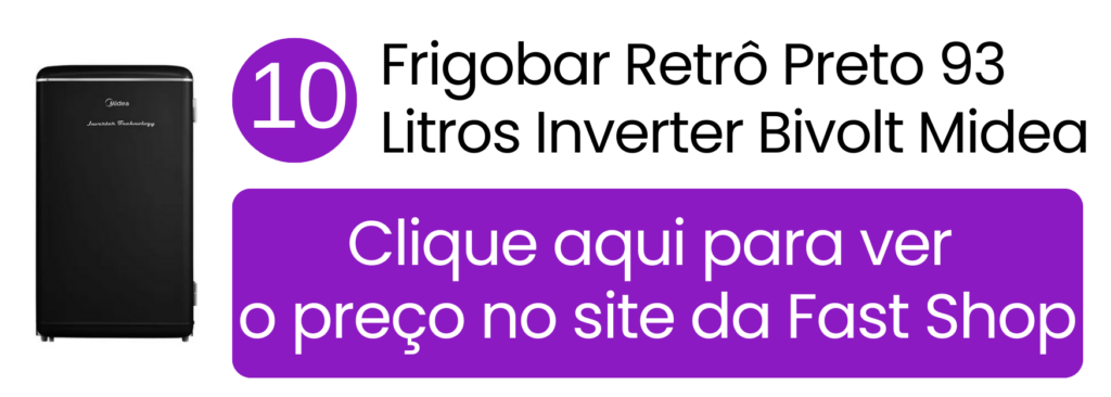 Frigobar Midea Retrô preto 93 litros com tecnologia Inverter na Fast Shop.