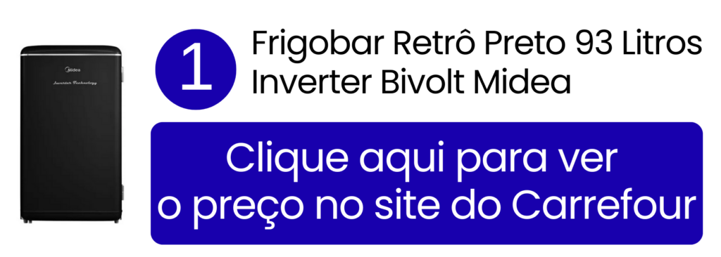 Frigobar Midea Retrô 93 litros Inverter preto bivolt para área gourmet no Carrefour.
