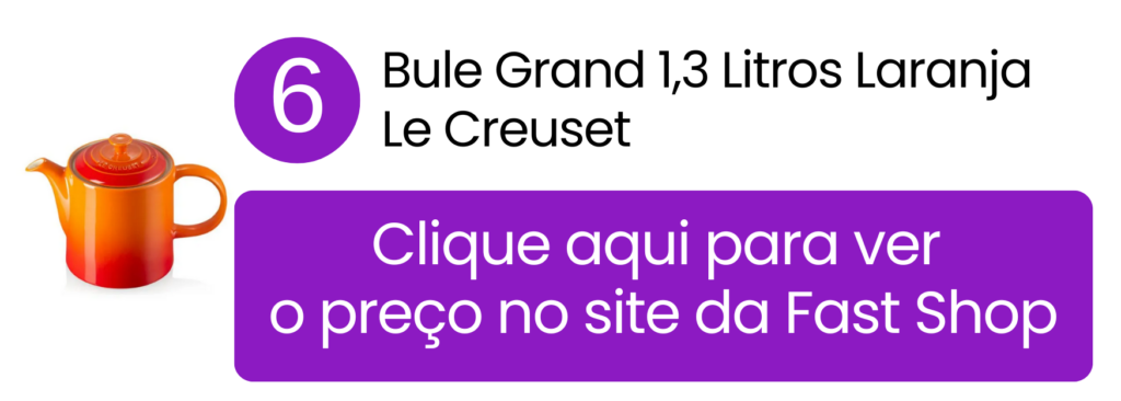 Bule Le Creuset Laranja com design icônico e alta durabilidade na Fast Shop.