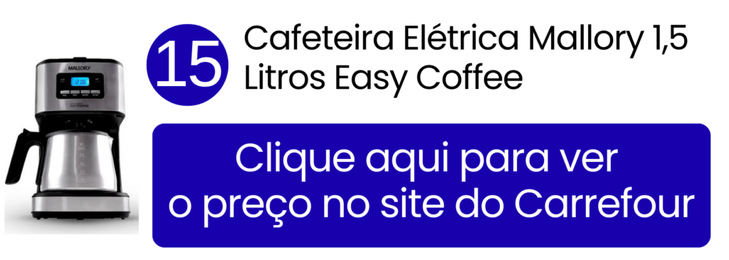 Cafeteira elétrica Mallory Easy Coffee de 1,5L em preto e inox no Carrefour.