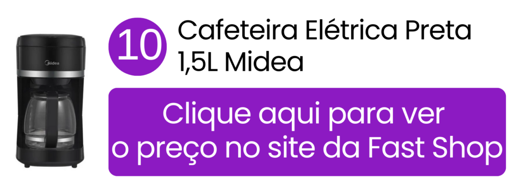 Cafeteira Midea preta de 1,5 litros, simples e funcional na Fast Shop.