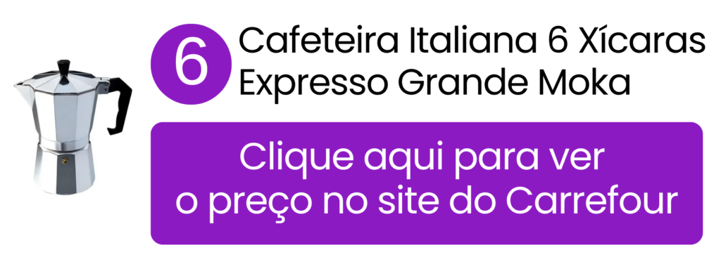 Cafeteira italiana Grande Moka em alumínio com capacidade de 6 xícaras no Carrefour.