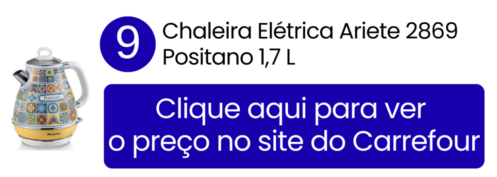Chaleira elétrica Ariete Positano com visual diferenciado e funcional no Carrefour.