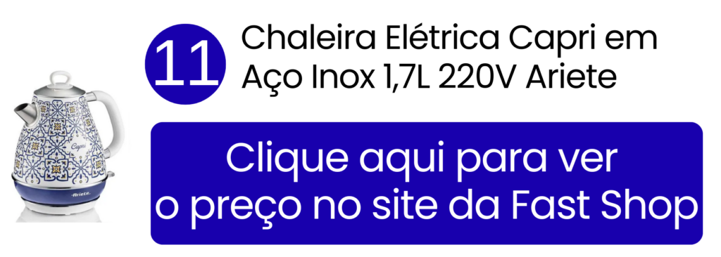 Chaleira elétrica Ariete Capri em aço inox de alta resistência na Fast Shop.