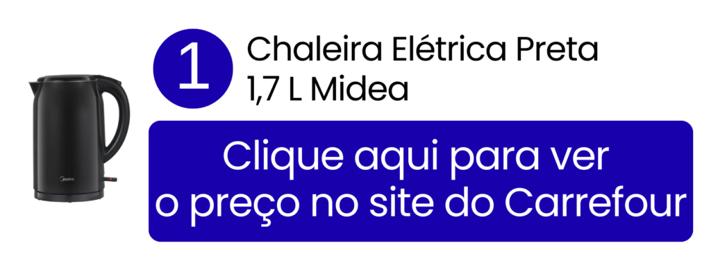 Chaleira elétrica Midea com tecnologia Double Wall para isolamento térmico no Carrefour.