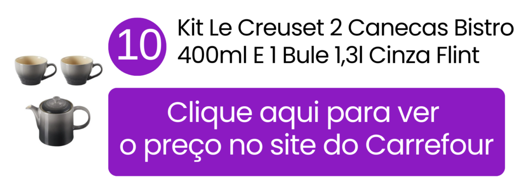 Bule e canecas Le Creuset na cor Cinza Flint com material premium no Carrefour.