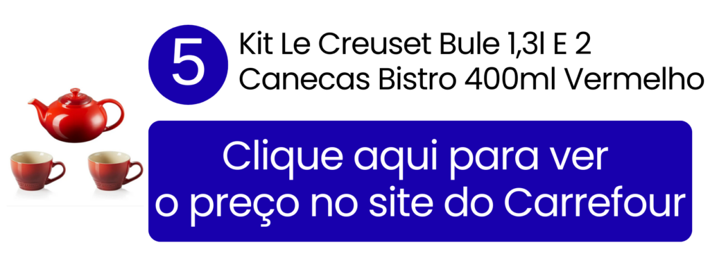 Conjunto Le Creuset vermelho com bule e canecas para presentear no Carrefour.