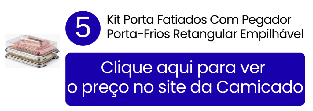 Praticidade ao servir queijos e presuntos com o pegador e sistema empilhável do kit em inox.