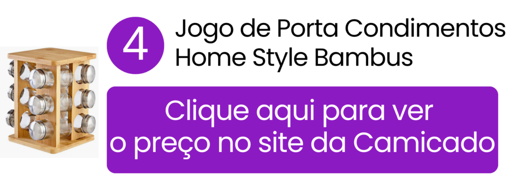 Composição harmoniosa com louças neutras e jogos americanos usando os potes de temperos em bambu na Camicado.