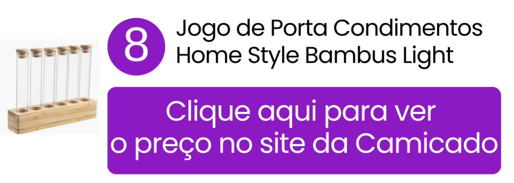 Organização suave e design delicado em tons claros com o conjunto de condimentos na Camicado.