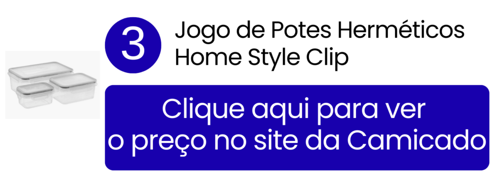Separação prática de saladas e lanches com o jogo de tamanhos variados e travas de clip na Camicado.