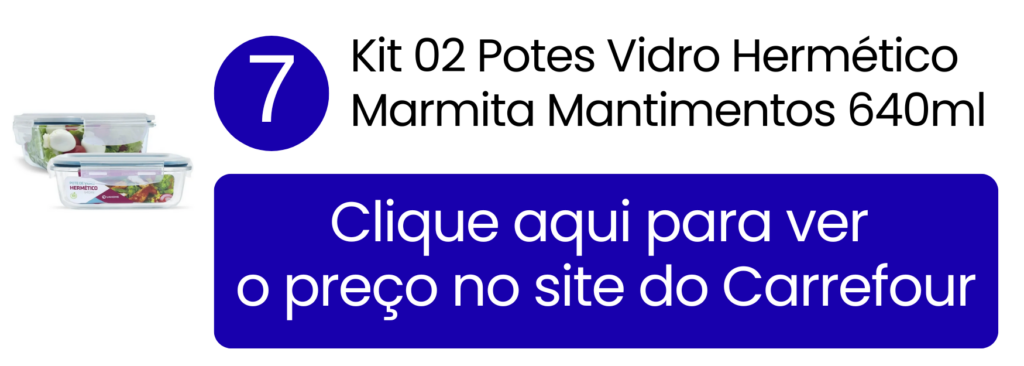 Preparo antecipado de duas refeições médias com os potes de vidro retangulares de 640ml no Carrefour.