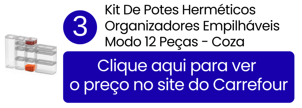 Otimização da altura das prateleiras dos armários com os potes modulares empilháveis da Coza no Carrefour.