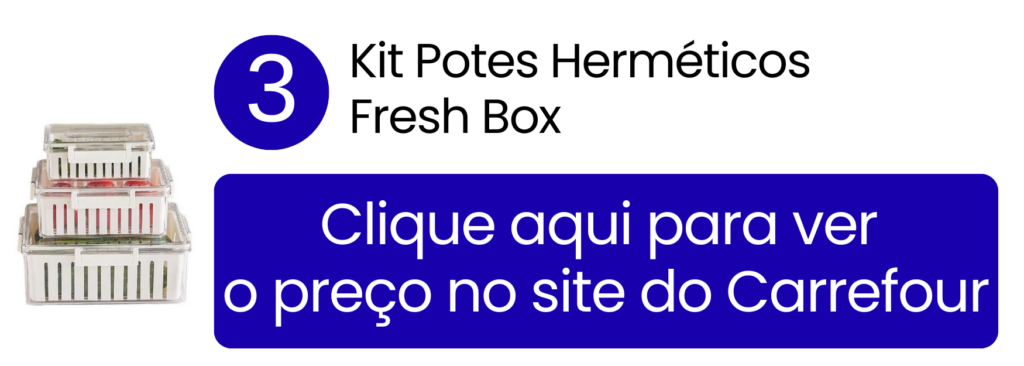 Organização visível de folhas e legumes na gaveta da geladeira usando o kit Fresh Box no Carrefour.