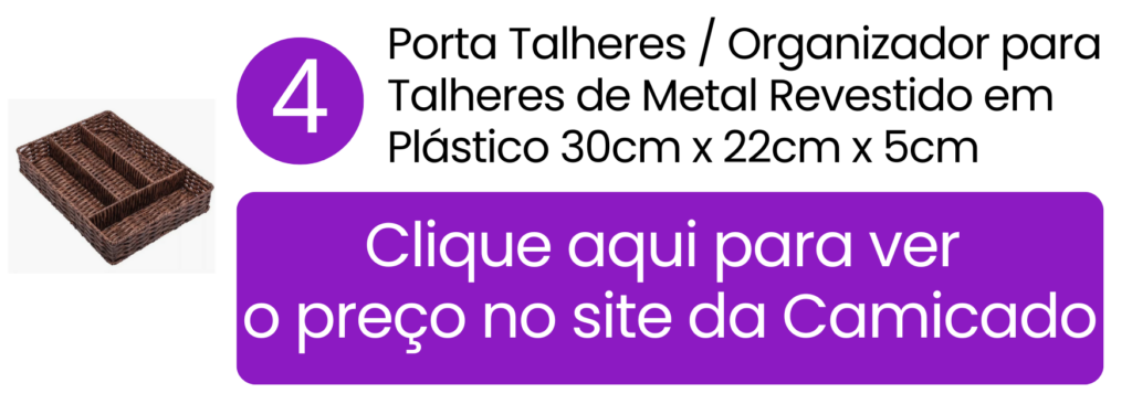 Organização horizontal otimizada para gavetas pequenas reduzindo o ruído dos utensílios com o revestimento plástico na Camicado.