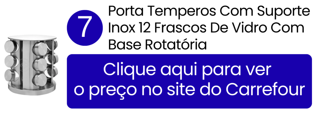 Visualização clara de temperos e facilidade de manuseio com a base rotatória de 12 frascos no Carrefour.