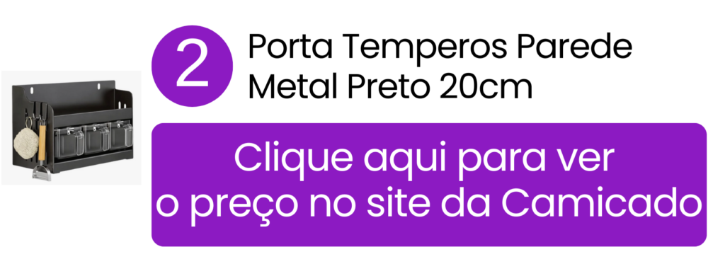 Organização moderna de condimentos em cozinhas planejadas utilizando o suporte compacto de metal preto na Camicado.