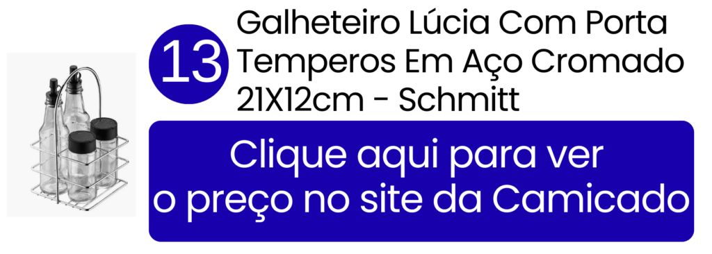 Conjunto compacto clássico em aço cromado unindo condimentos básicos e galheteiro na Camicado.