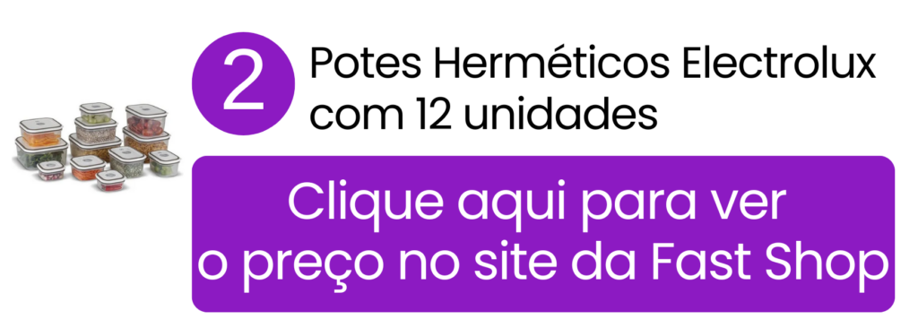 Cozinha uniforme e alimentos separados por categorias com o jogo de 12 potes da Electrolux na Fast Shop.