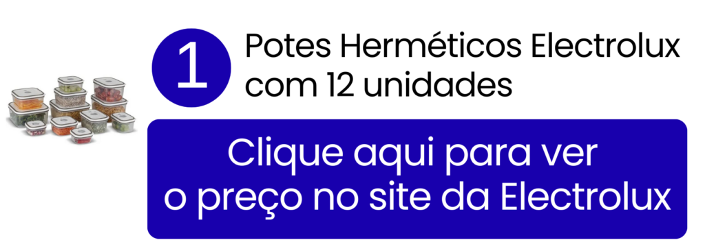 Visualização rápida de alimentos na geladeira com o kit transparente de 12 potes na loja oficial da Electrolux.