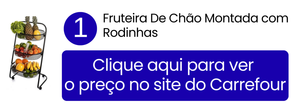 Fruteira de chão montada em aço preto com rodinhas da marca Superútil no Carrefour.
