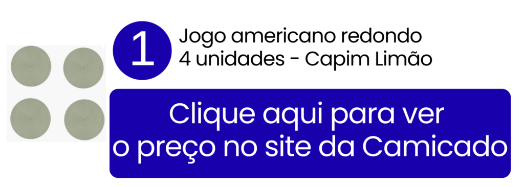 Conjunto de jogo americano redondo com quatro unidades da linha Capim Limão na Camicado.