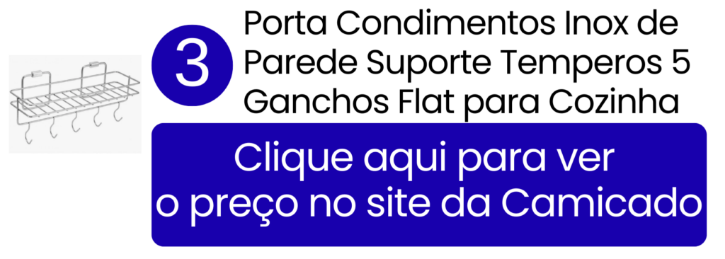 Estrutura funcional de porta-condimentos em inox de parede com 5 ganchos Flat na Camicado.