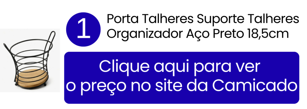 Suporte organizador vertical em aço preto com base de madeira disponível na Camicado.