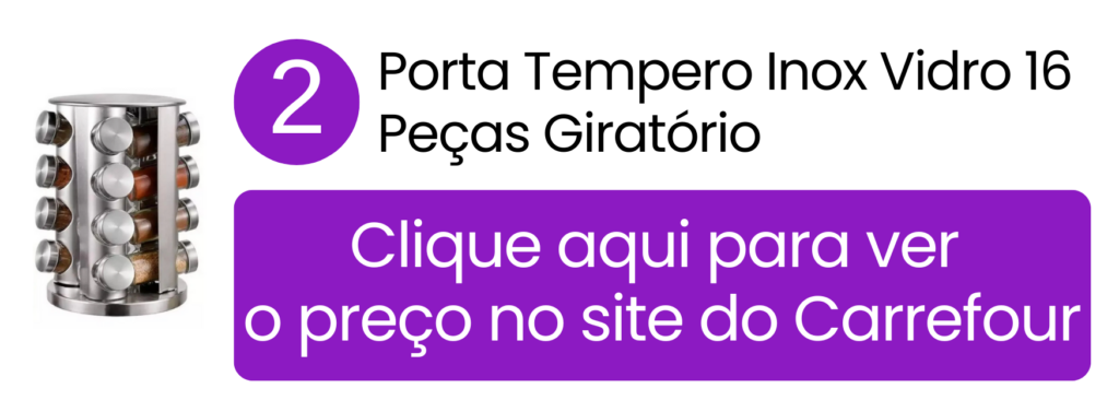 Organizador giratório de temperos em inox e vidro com 16 peças à venda no Carrefour.