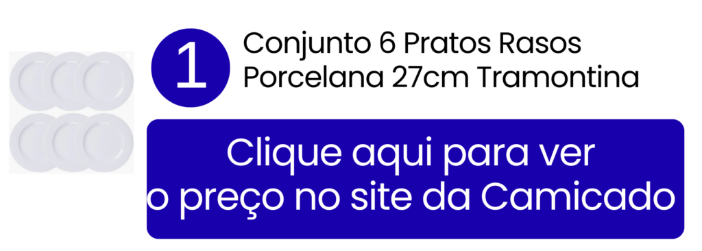 Pratos rasos de porcelana branca Tramontina arrumados para o uso diário.