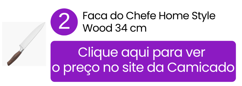 Imagem de destaque da faca do chefe Home Style Wood, apresentando seu elegante acabamento com inspiração amadeirada.