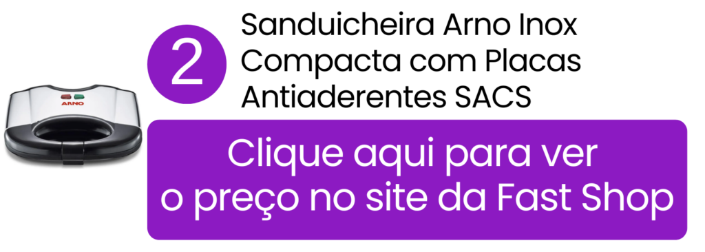 Imagem de destaque da sanduicheira Arno Inox SACS com placas antiaderentes disponivel na Fast Shop.