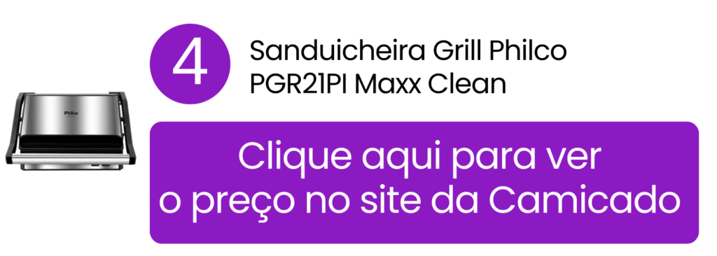 Descubra o poder do preparo duplo com a sanduicheira Philco Maxx Clean à venda na Camicado.