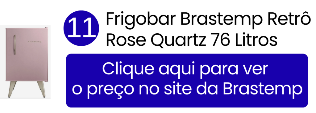 Frigobar Brastemp Retrô 76 litros na cor Rose Quartz disponível para compra no canal oficial da fabricante.