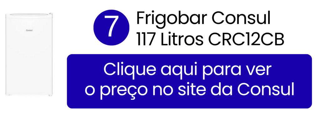 Frigobar Consul de 117 litros com gaveta multiuso disponível para compra no site oficial da fabricante.