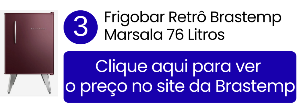Frigobar retrô Brastemp 76L na cor Marsala Wine à venda na página autorizada da fabricante.
